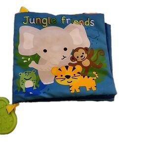 Cribmates Jungle Friends Baby Soft Cloth Book Teether Crinkle Ribbons 6"x6" Kids